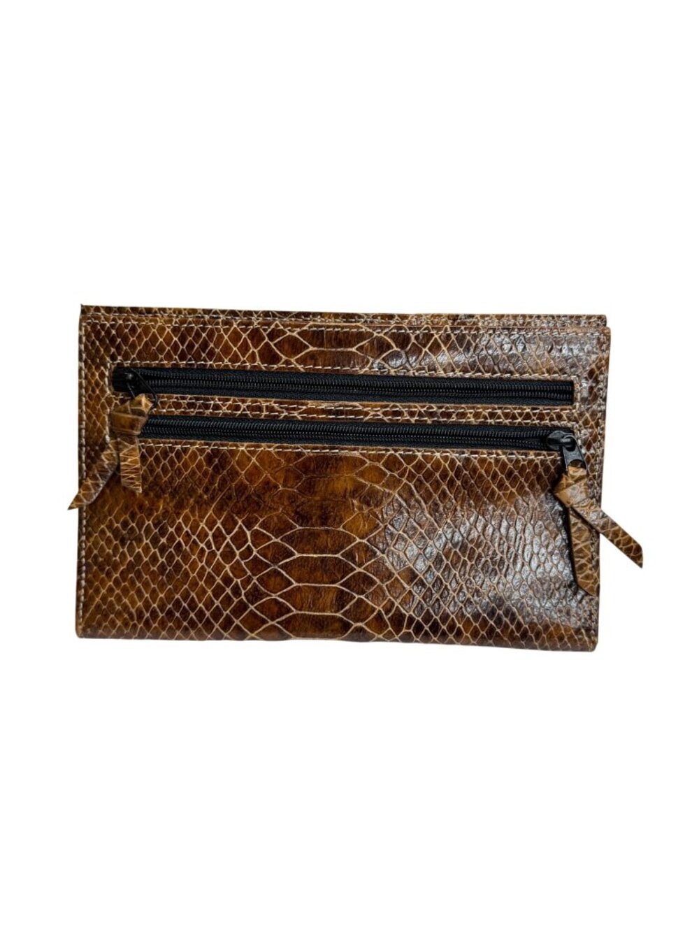 Alicia Klein Brown Faux Snakeskin Wallet Organizer Multiple Compartment Passport
